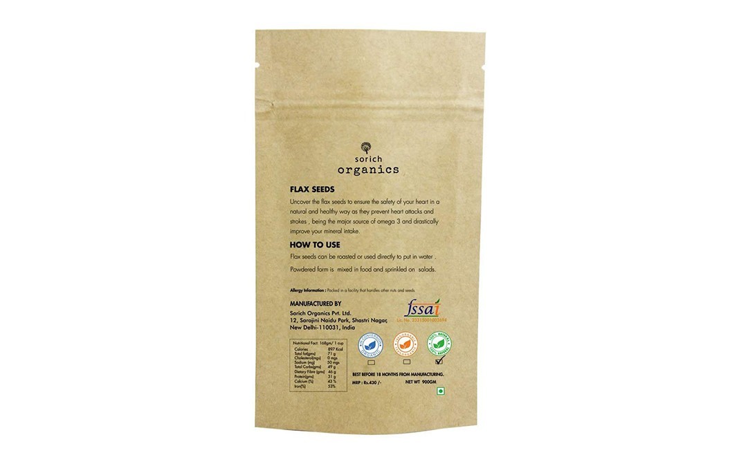 Sorich Organics Flax Seeds    Pack  900 grams